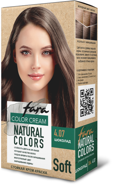 Фото Fara Стойкая крем-краска для волос Natural Colors Soft  304 - Шоколад 4.07 в интернет-магазине производителя краски для волос «Русская Косметика».