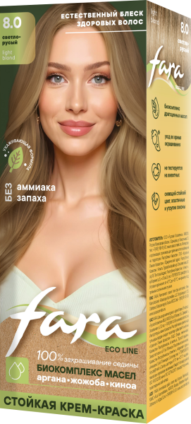 Фото Fara Стойкая крем-краска для волос Eco Line 8.0 - Светло-русый в интернет-магазине производителя краски для волос «Русская Косметика».