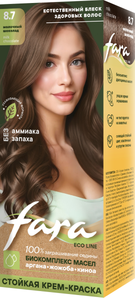 Фото Fara Стойкая крем-краска для волос Eco Line 8.7 - Молочный шоколад в интернет-магазине производителя краски для волос «Русская Косметика».