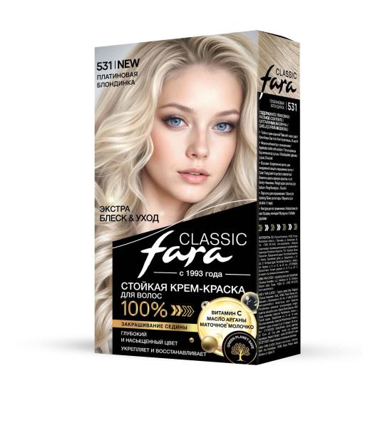 Фото Fara Стойкая крем-краска для волос Classic 531 - Платиновая блондинка в интернет-магазине производителя краски для волос «Русская Косметика».