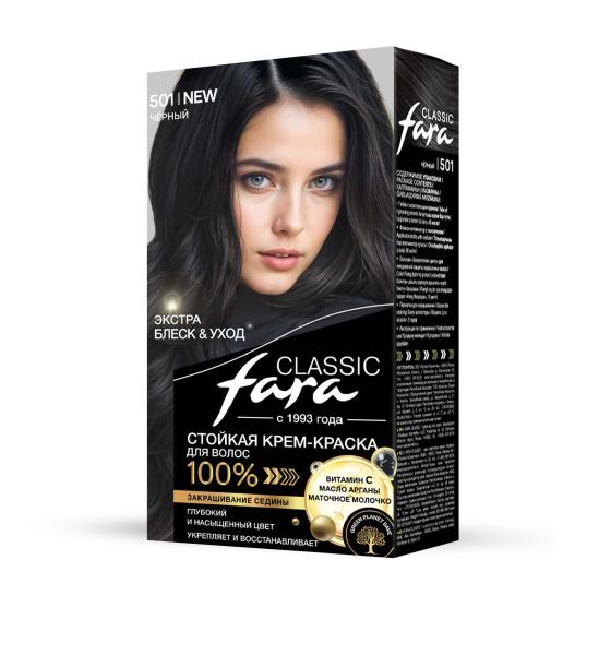 Фото Fara Стойкая крем-краска для волос Classic 501 - Черный в интернет-магазине производителя краски для волос «Русская Косметика».