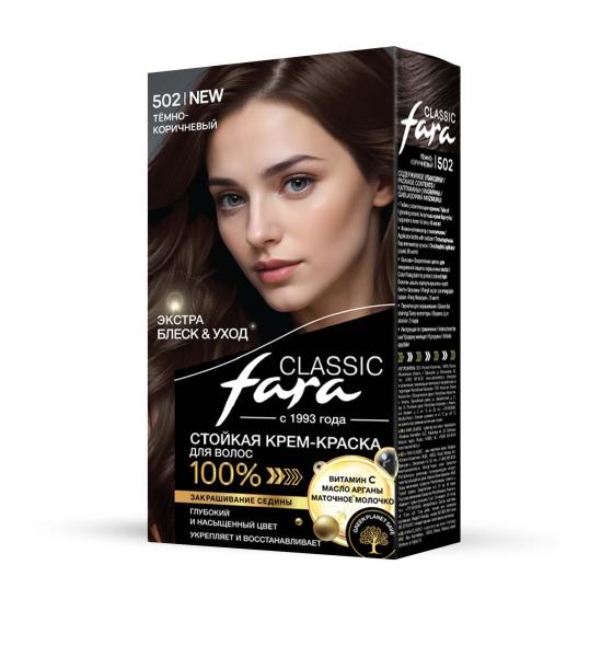 Фото Fara Стойкая крем-краска для волос Classic 502 - Темно-коричневый в интернет-магазине производителя краски для волос «Русская Косметика».