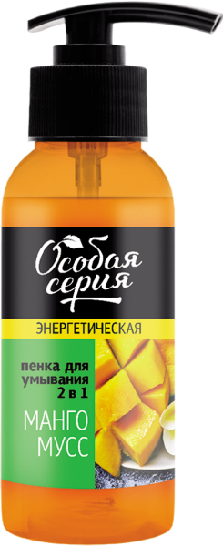 Фото Особая серия Энергетическая пенка для умывания 2 в 1 «Манго Мусс», 150 мл в интернет-магазине «Русская Косметика».