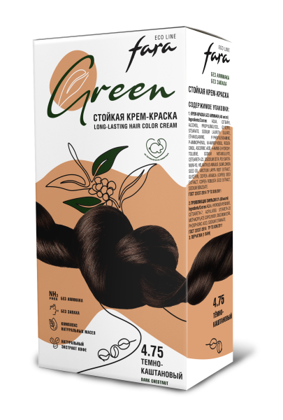 Фото Fara Стойкая крем-краска для волос Eco Line Green 4.75 – темно-каштановый в интернет-магазине производителя краски для волос «Русская Косметика».