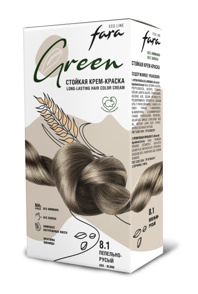 Фото Fara Стойкая крем-краска для волос Eco Line Green 8.1 – пепельно-русый в интернет-магазине производителя краски для волос «Русская Косметика».