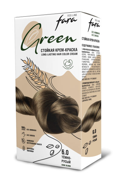 Фото Fara Стойкая крем-краска для волос Eco Line Green 6.0 – темно-русый в интернет-магазине производителя краски для волос «Русская Косметика».