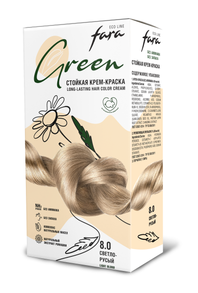 Фото Fara Стойкая крем-краска для волос Eco Line Green 8.0 – светло-русый в интернет-магазине производителя краски для волос «Русская Косметика».