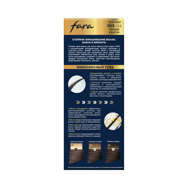 Фото Fara NC NEW Стойкая крем-краска для волос тон 303/4.0 - Тёмный каштан в интернет-магазине производителя краски для волос «Русская Косметика».