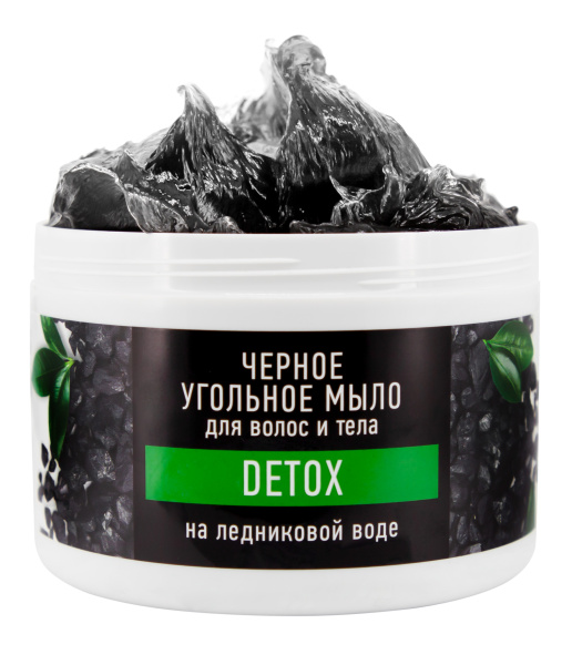 Особая серия Черное угольное мыло для волос и тела на ледниковой воде «DETOX», 500 мл в интернет-магазине «Русская Косметика».
