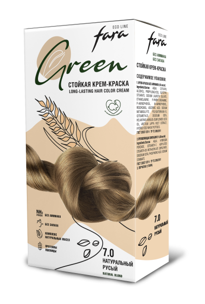 Фото Fara Стойкая крем-краска для волос Eco Line Green 7.0 – натуральный русый в интернет-магазине производителя краски для волос «Русская Косметика».